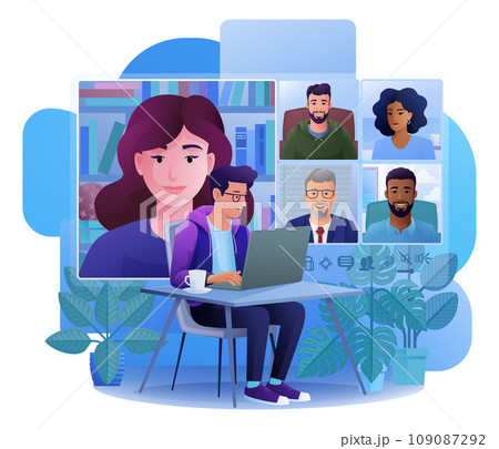 Man Video Conference Call Team Meeting Cartoon Man Video Conference Call Team Meeting Cartoon 109087292