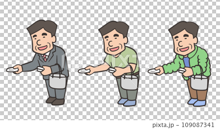 Illustration set of middle-aged men handing out tissues 109087341
