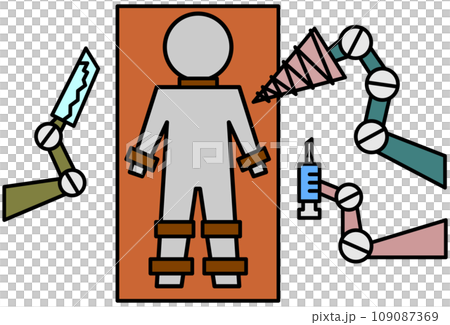 Illustration of a person being imprisoned, restrained, and tortured Illustration of a person being imprisoned, restrained, and tortured 109087369