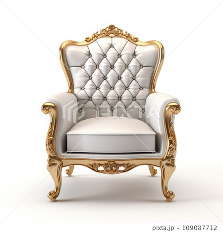 Luxurious, antique armchair on a white, isolated background. Old, palace furniture. Luxurious, antique armchair on a white, isolated background. Old, palace furniture. 109087712