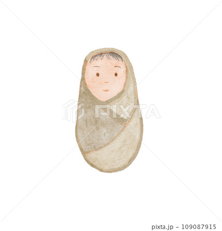 Hand painted watercolor wrapped baby isolated on white 109087915