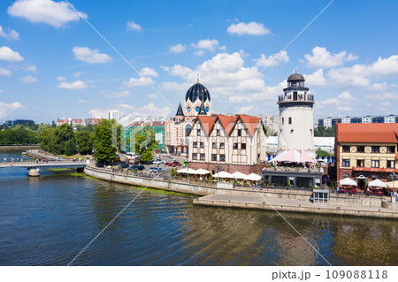 The Fishing Village in center of Kaliningrad. Russian destination Aerial view The Fishing Village in center of Kaliningrad. Russian destination Aerial view 109088118