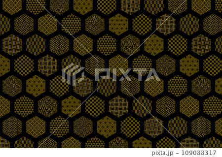 様々な和柄の入った亀甲柄 109088317