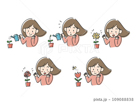 花を育てる女性のイラストセット 109088838