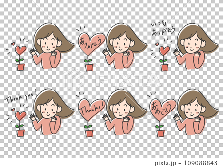 女性とハートと感謝のメッセージイラスト 109088843