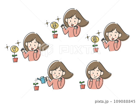お金やポイントを育てる女性のイラスト 109088845