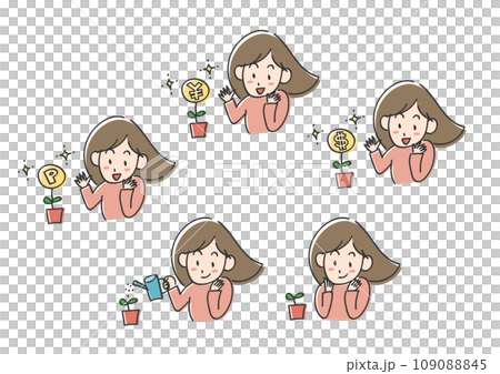 お金やポイントを育てる女性のイラスト 109088845