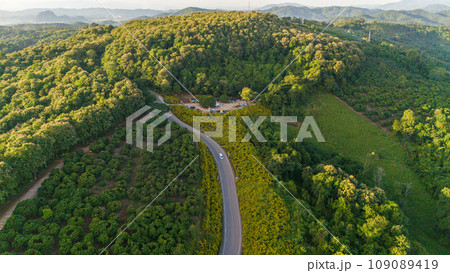 Aerial view of Doi Pae Luang hill an iconic viewing point in Phaya Mengrai District in Chiang Rai province of Thailand. 109089419