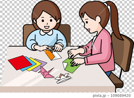 折り紙をする女の子二人 折り紙をする女の子二人 109089420