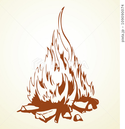 Vector drawing. Big camp fire 109090074