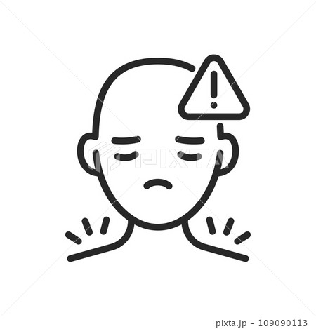 Panic Attack Icon. Vector Outline Editable Isolated Sign of an Alarmed Person with a Danger Symbol Near the Head, Symbolizing the Intense Anxiety and Fear Experienced During a Panic Attack. 109090113