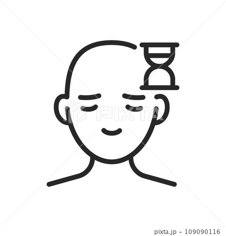 Patience Icon. Vector Outline Editable Isolated Sign of a Peaceful Person with an Hourglass Symbol, Emphasizing the Virtue of Patience and the Importance of Time Management and Self-Control. Patience Icon. Vector Outline Editable Isolated Sign of a Peaceful Person with an Hourglass Symbol, Emphasizing the Virtue of Patience and the Importance of Time Management and Self-Control. 109090116