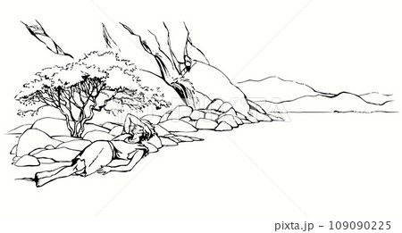 An exhausted person lies on the ground. Vector drawing An exhausted person lies on the ground. Vector drawing 109090225