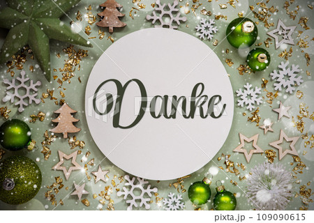 Text Danke, Means Thanks, Green Christmas Decor, Snow 109090615