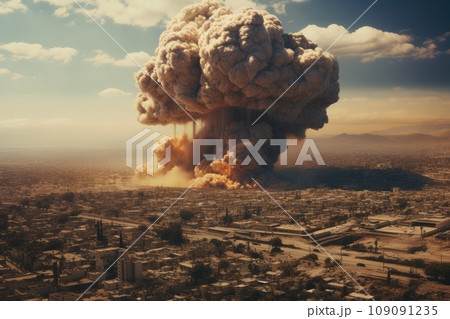 War's Fury: A Massive Mushroom Cloud Engulfs the Desolate City 109091235