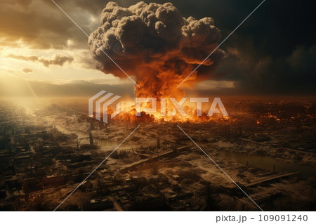 War's Fury: A Massive Mushroom Cloud Engulfs the Desolate City War's Fury: A Massive Mushroom Cloud Engulfs the Desolate City 109091240