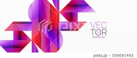 Gradient color triangles and circles on white. Dynamic blend creating captivating visual impact. Geometric background for digital designs, presentations, website banners, social media posts 109091493