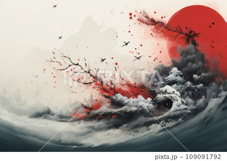 An abstract background featuring elegant Chinese calligraphy brush strokes with New Year greetings, adding a sophisticated and artistic touch to designs. 109091792