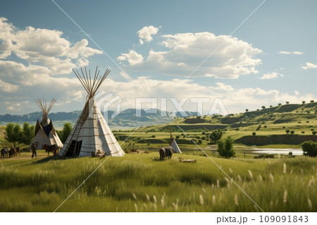 A breathtaking landscape shot of a Native American reservation or ancestral land, emphasizing the connection between indigenous communities and nature. A breathtaking landscape shot of a Native American reservation or ancestral land, emphasizing the connection between indigenous communities and nature. 109091843