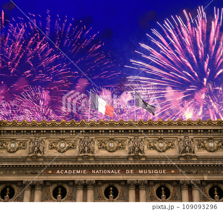 Fireworks over the Opera Garnier (Garnier Palace), Paris, France. Translation Fireworks over the Opera Garnier (Garnier Palace), Paris, France. Translation 109093296