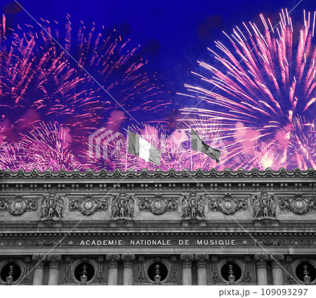 Fireworks over the Opera Garnier (Garnier Palace), Paris, France. Translation Fireworks over the Opera Garnier (Garnier Palace), Paris, France. Translation 109093297