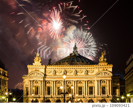 Fireworks over the Opera Garnier (Garnier Palace), Paris, France. Translation Fireworks over the Opera Garnier (Garnier Palace), Paris, France. Translation 109093421
