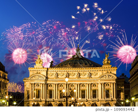 Fireworks over the Opera Garnier (Garnier Palace), Paris, France. Translation Fireworks over the Opera Garnier (Garnier Palace), Paris, France. Translation 109093442