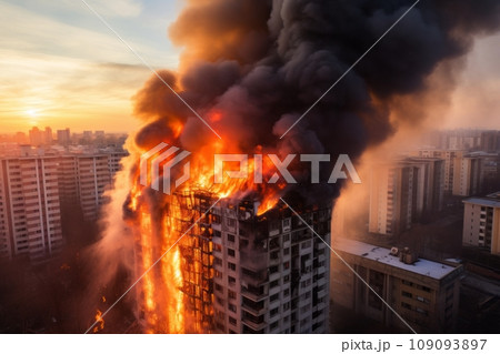 Apartment building fire in the city Apartment building fire in the city 109093897