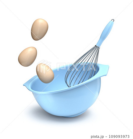 Blue bowl with whisk and eggs 3D 109093973