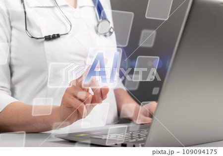 Doctor using AI. Artificial intelligence in medicine, health, healthcare. Medical technology concept Doctor using AI. Artificial intelligence in medicine, health, healthcare. Medical technology concept 109094175