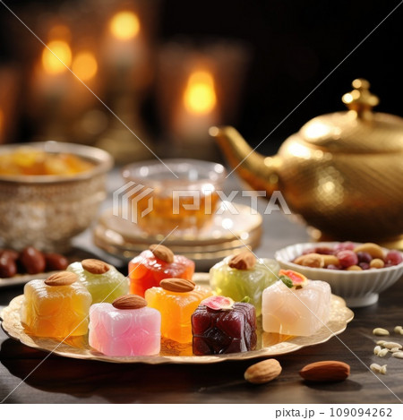 Oriental sweets with turkey tea AI generated 109094262