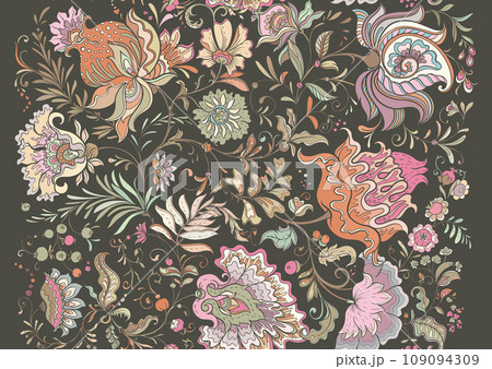 Fantasy flowers in retro, vintage, jacobean Fantasy flowers in retro, vintage, jacobean 109094309