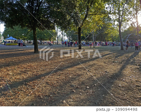 まぶしい日差しの公園で子供たちがスポーツ大会 109094498