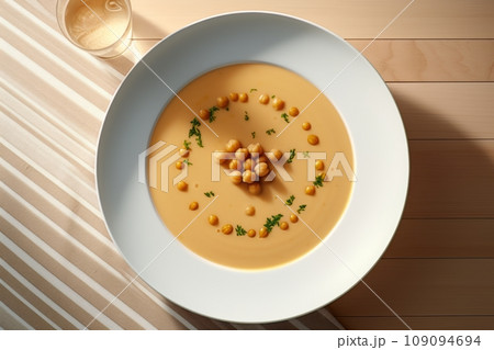 Chickpea soup in a plate with spices 109094694