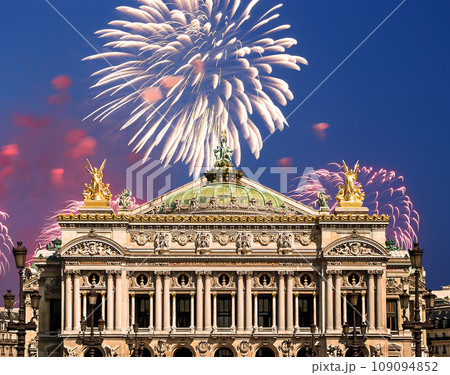 Fireworks over the Opera Garnier (Garnier Palace), Paris, France. Translation 109094852