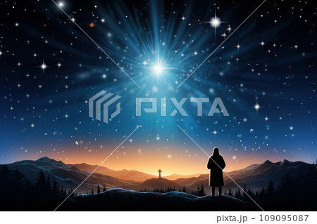The star shines over the manger of Christmas of Jesus Christ. The star shines over the manger of Christmas of Jesus Christ. 109095087