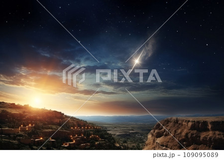 The star shines over the manger of Christmas of Jesus Christ. The star shines over the manger of Christmas of Jesus Christ. 109095089