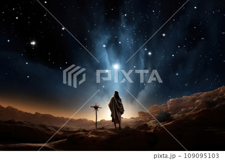 The star shines over the manger of Christmas of Jesus Christ. The star shines over the manger of Christmas of Jesus Christ. 109095103
