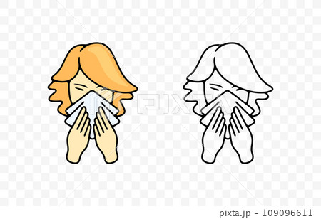 Sick woman blowing her nose or sneezing into handkerchief, graphic design. Disease, illness, sickness, virus and treatment, vector design and illustration Sick woman blowing her nose or sneezing into handkerchief, graphic design. Disease, illness, sickness, virus and treatment, vector design and illustration 109096611