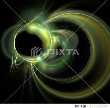 yellow and green abstract drawing on a black background, color digital graphics, design 109096620