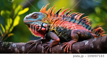 Colorful legion sitting on the branch in the jungle, wildlife and nature concept 109097183