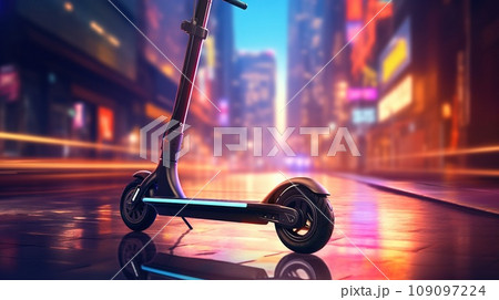 Parked electric scooter in the city, transportation concept 109097224