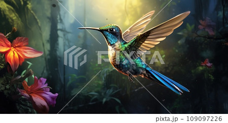 Colorful hummingbird in the jungle, wildlife and nature concept 109097226