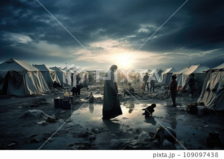 Civilian refugee affected from war and battle has no comeliness 109097438