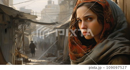 Civilian refugee affected from war and battle has no comeliness 109097527