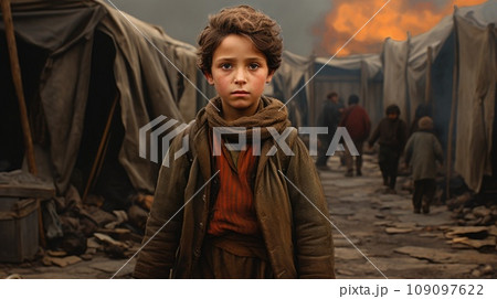 Civilian refugee affected from war and battle has no comeliness 109097622