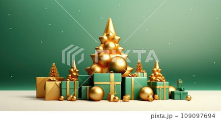 Cute christmas trees 3D style with merry christmas decorations comeliness 109097694