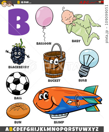 Letter B set with cartoon objects and charactersのイラスト素材 [109099051] - PIXTA