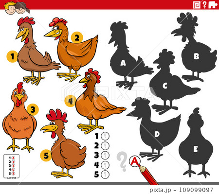 finding shadows game with cartoon chickens animal characters 109099097