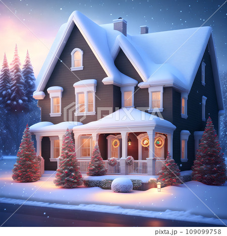 House covered in snow in winter picture 109099758